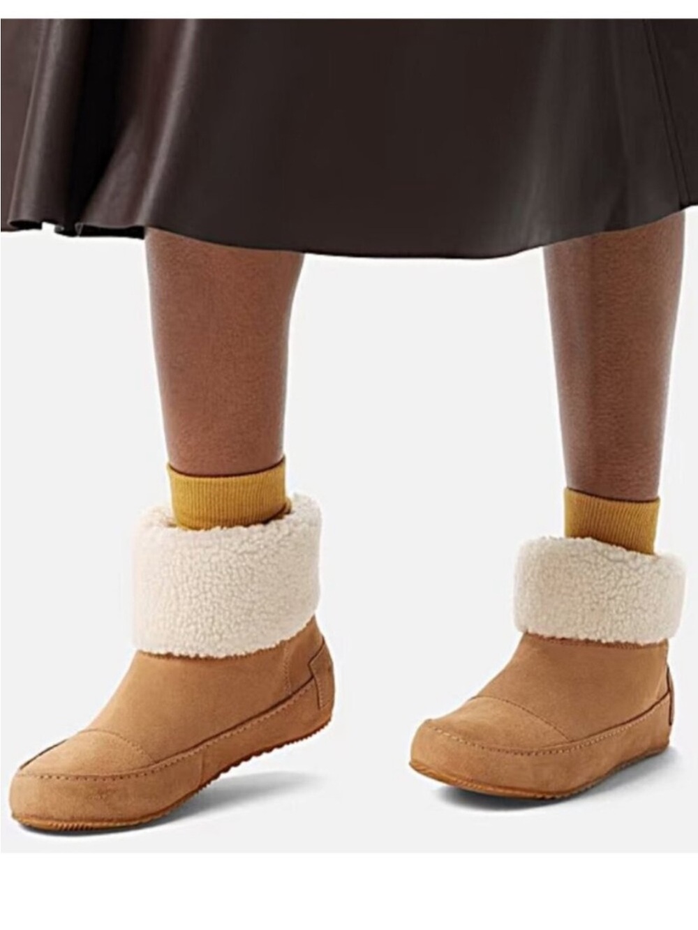 Sorel Fold-Over Shearling Cuff Slippers - Tan and Cream